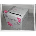 Urne mariage Orchidée blanc gris et fuchsia