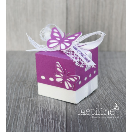 Boîte à dragées Papillon Carrée avec ruban personnalisé